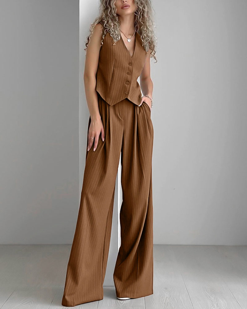 Grace - Women's Pinstriped Vest and Trousers Set