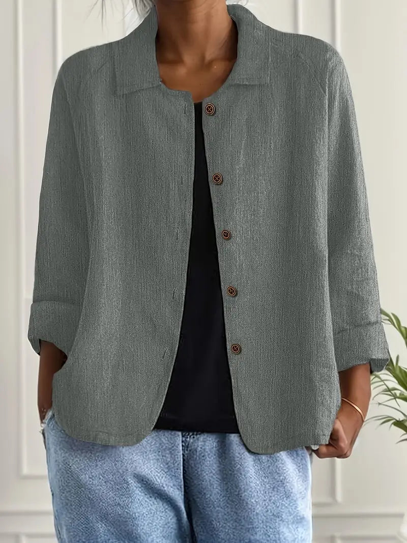 Women's linen-look button front overshirt in sage green