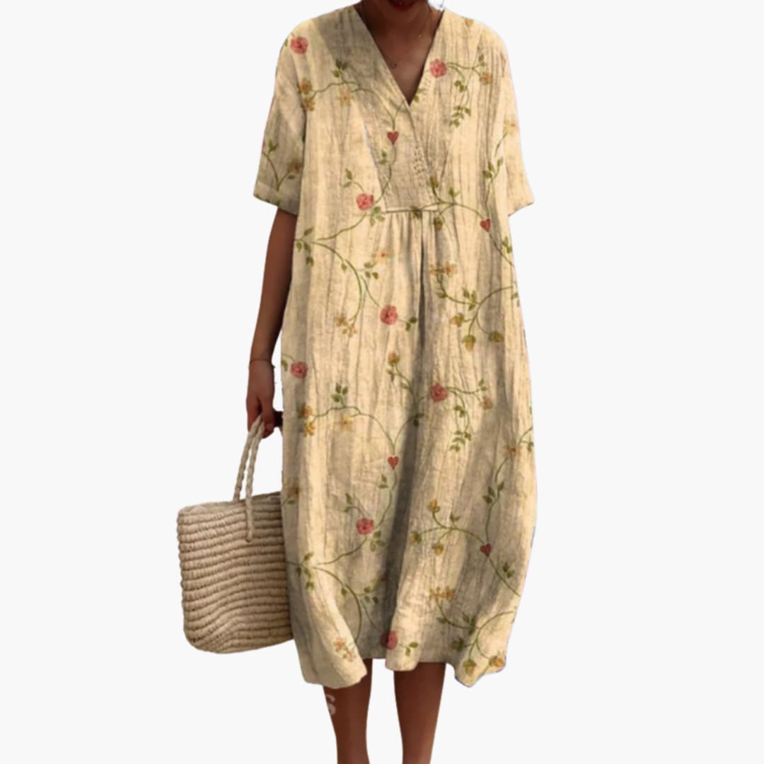 Women's Floral V Neck Relaxed Midi Dress for Everyday Wear