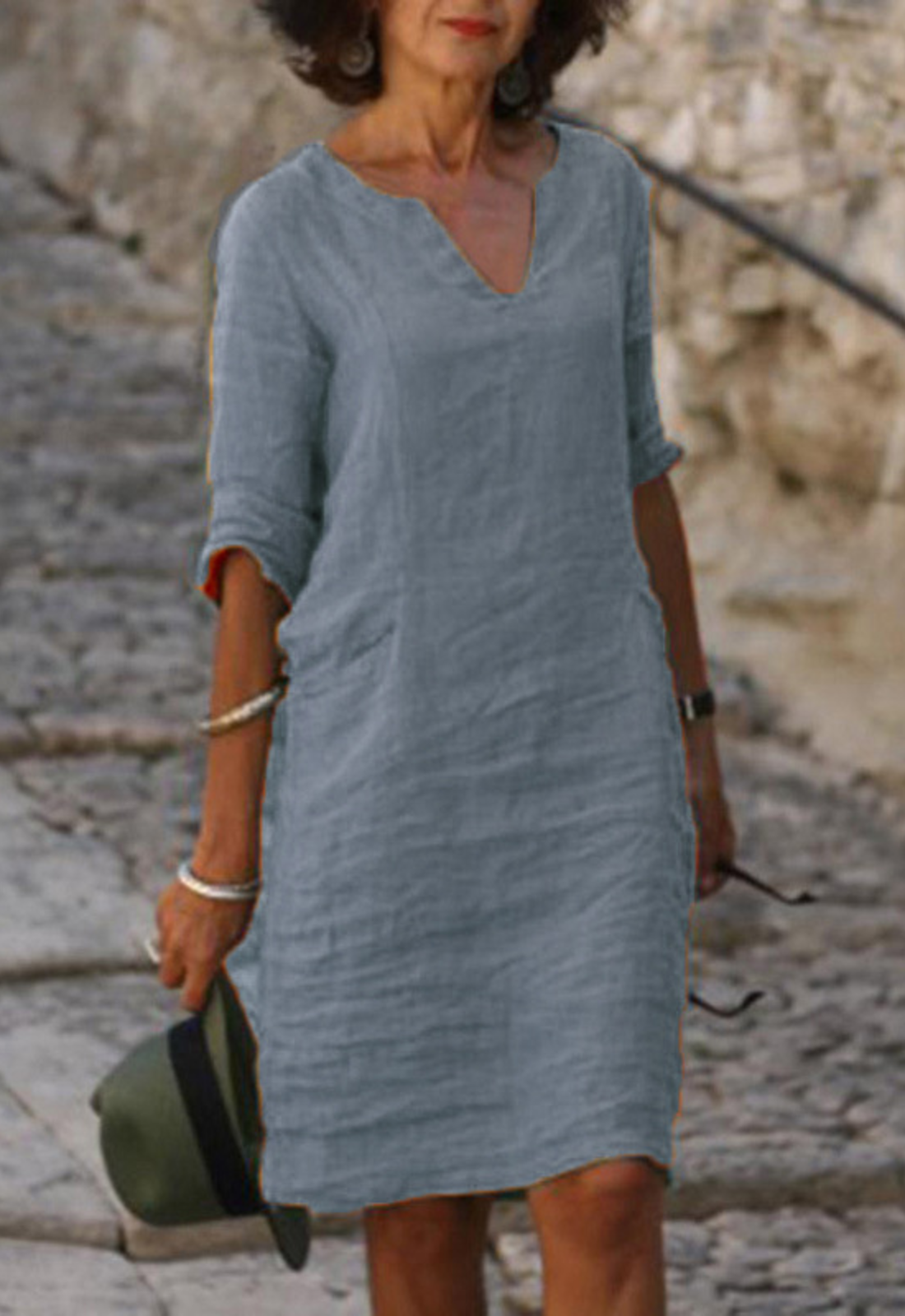 Women's Shift Dress with Split Neckline