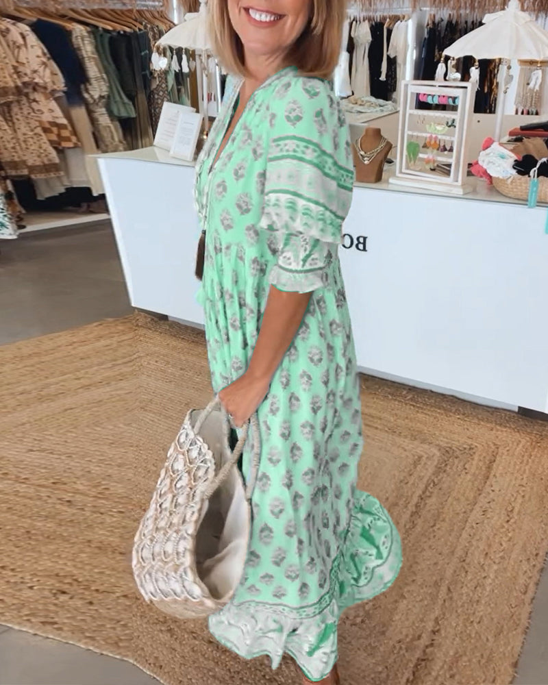Emma - Women's Printed V-Neck Half-Sleeve Dress - photo 9