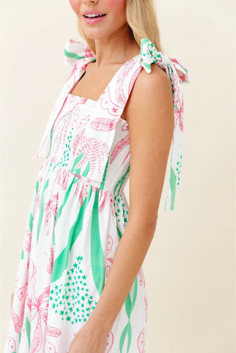 Naomi - Women's Boho Gingham Smocked Maxi Dress with Tied Straps