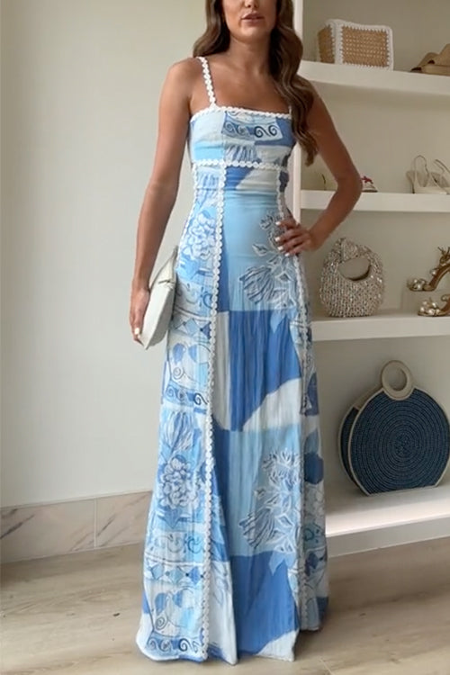Seraphina - Women's Bow Back Maxi Dress with Printed Design