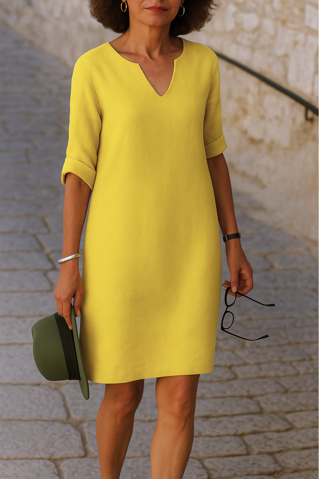 Women's Shift Dress with Split Neckline
