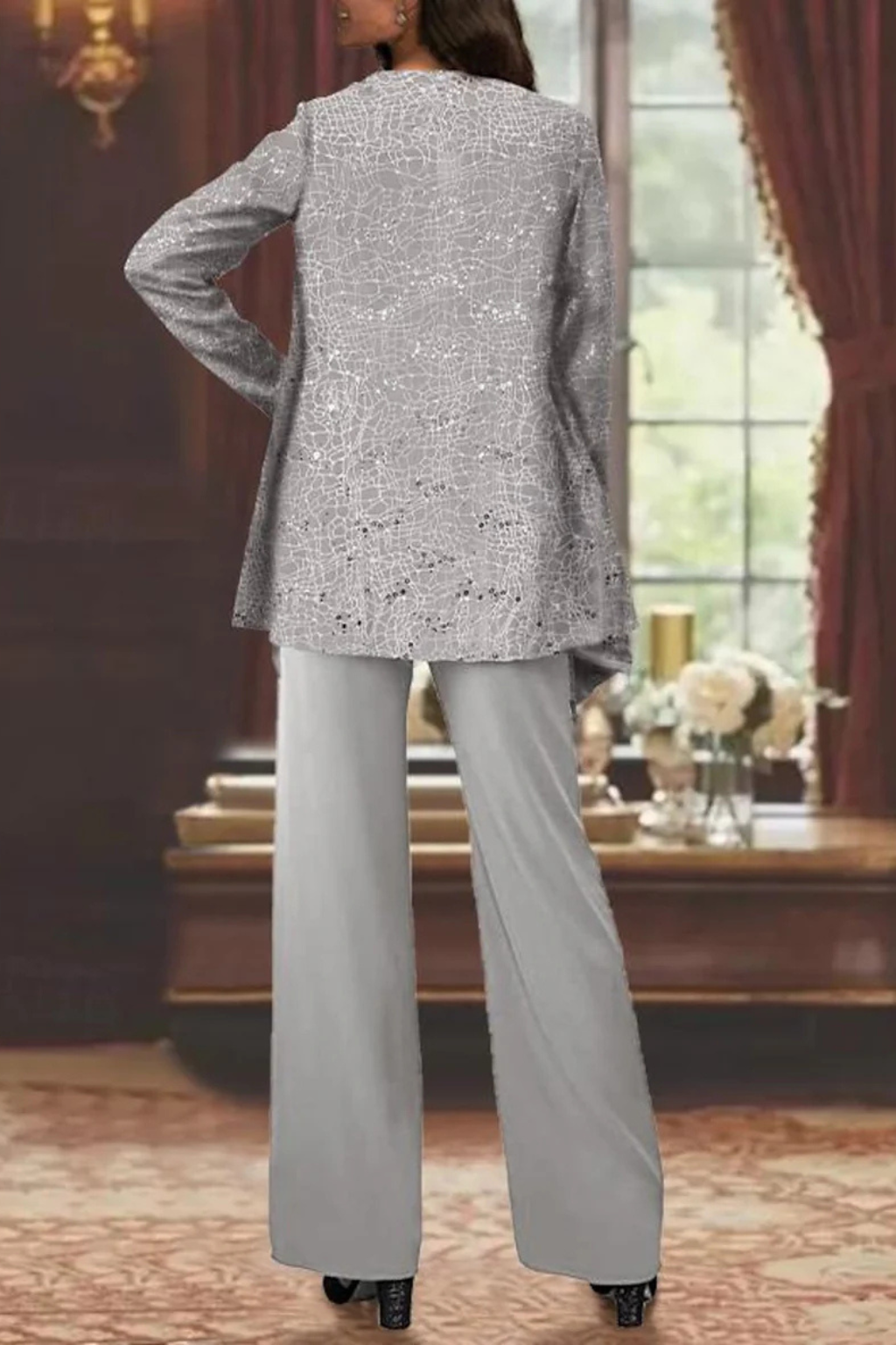 Women's Three-Piece Evening Set with Wide-Leg Pants