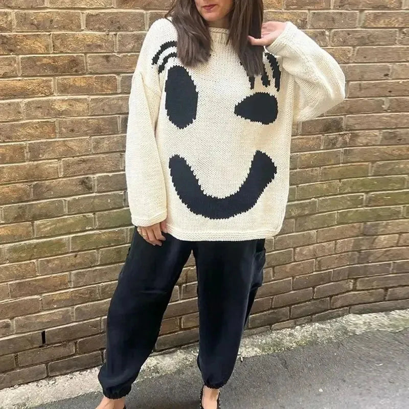 Davina - Women's Smiley Face Knitted Sweater