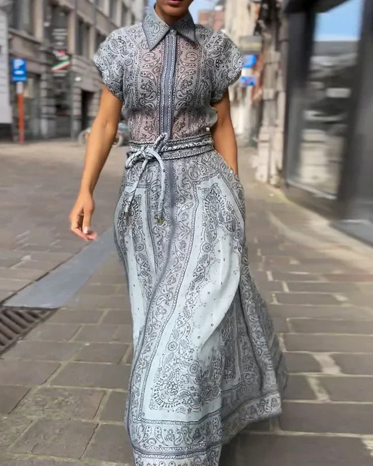 Desiree - Women's Button-Down Belted Maxi Dress