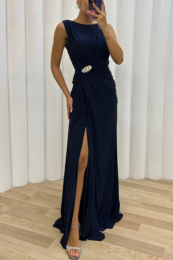 Deena - Women's Embellished Slit Evening Maxi Dress