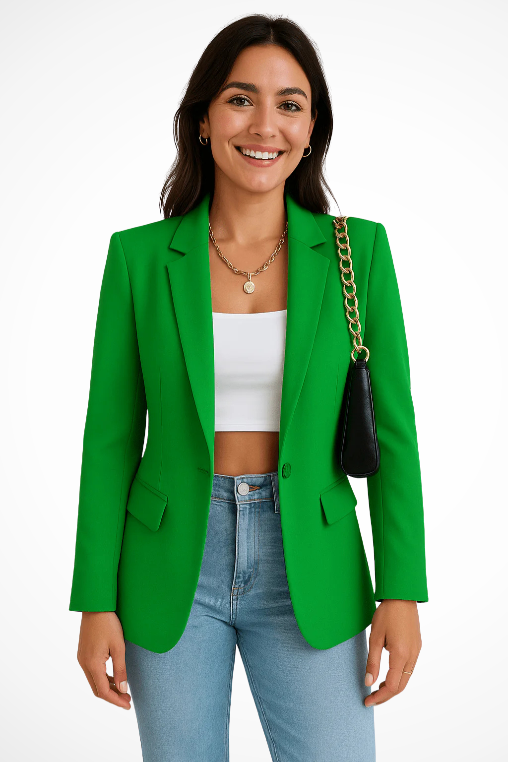 Women's tailored one-button blazer in green