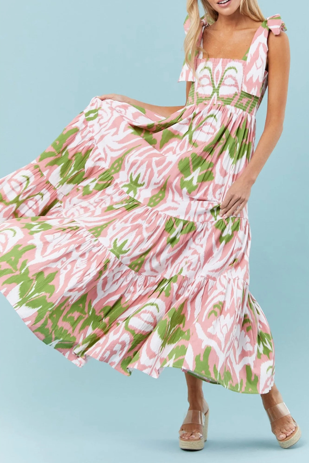 Naomi - Women's Boho Gingham Smocked Maxi Dress with Tied Straps - photo 7