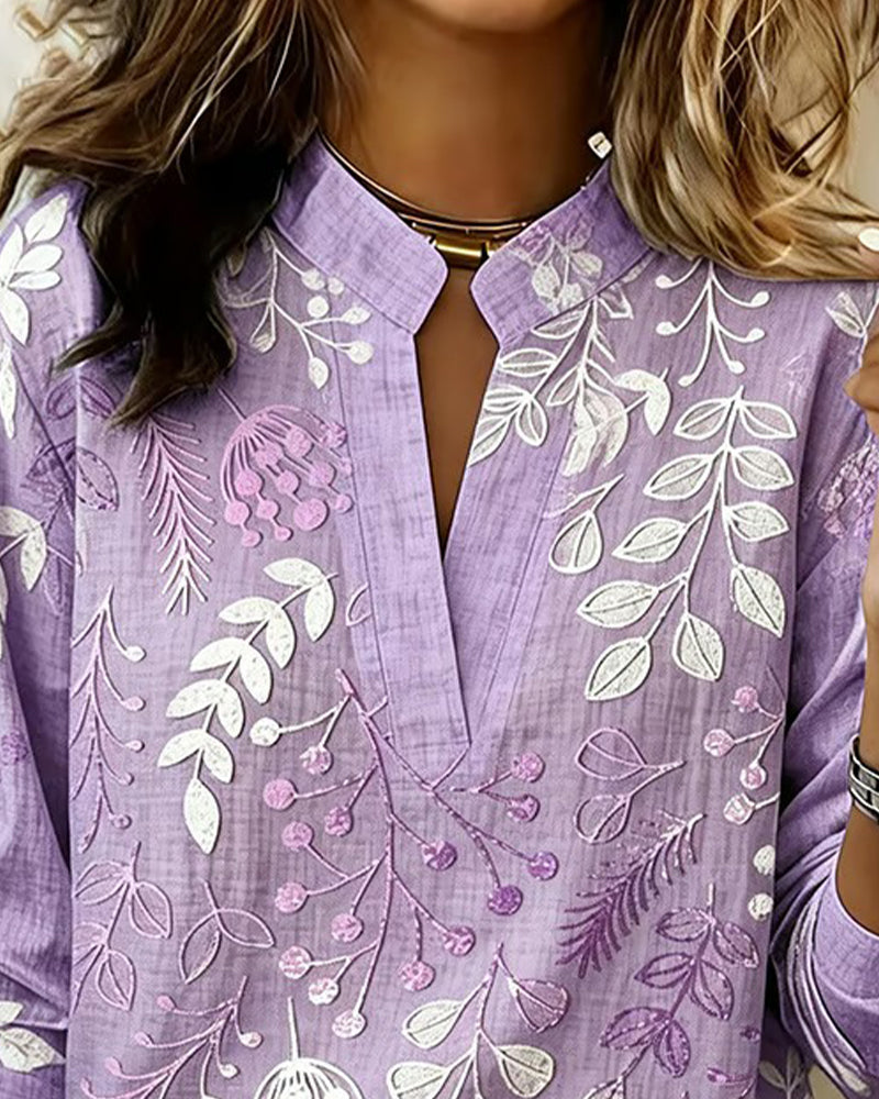 Blusa floral de tacto suave para mujer con escote en V