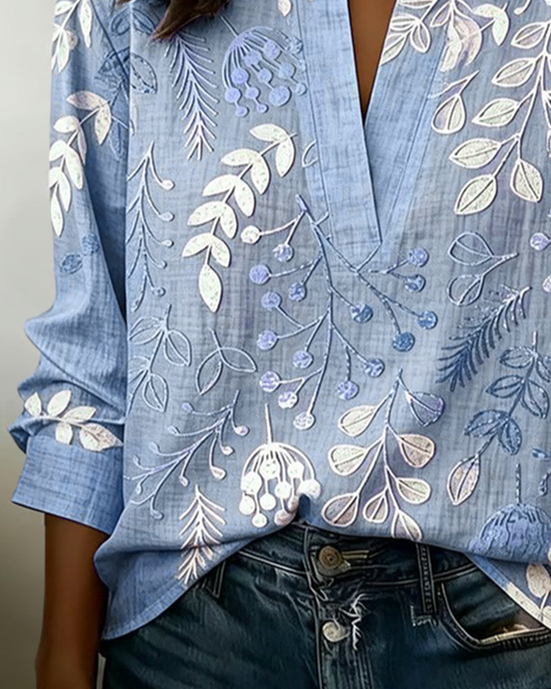 Blusa floral de tacto suave para mujer con escote en V