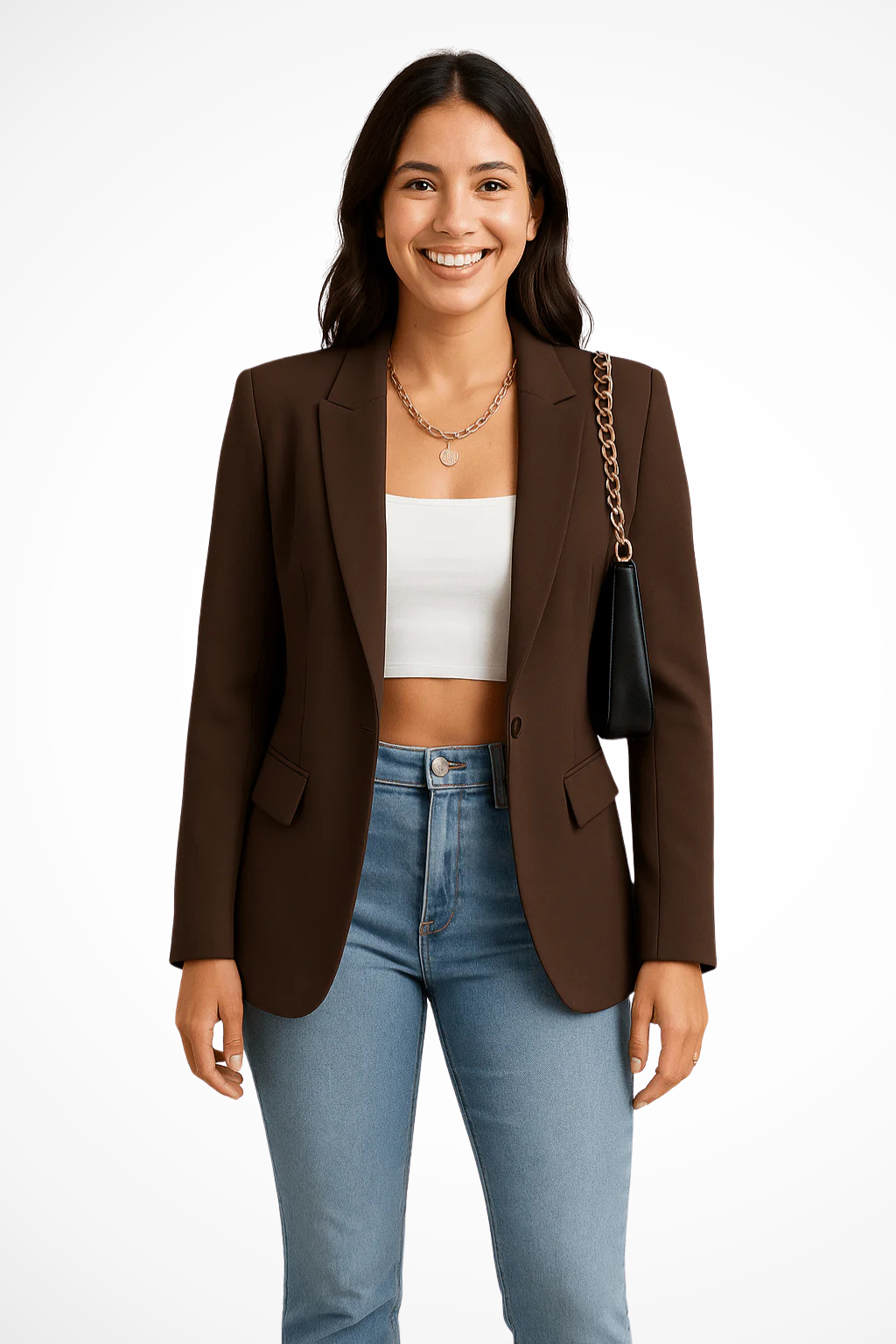 Women's tailored one-button blazer in brown