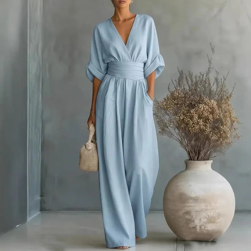 Aurore | Dames Jumpsuit Zomer Elegant Wrap V-hals Wide-Leg