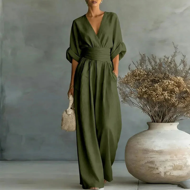 Aurore | Dames Jumpsuit Zomer Elegant Wrap V-hals Wide-Leg