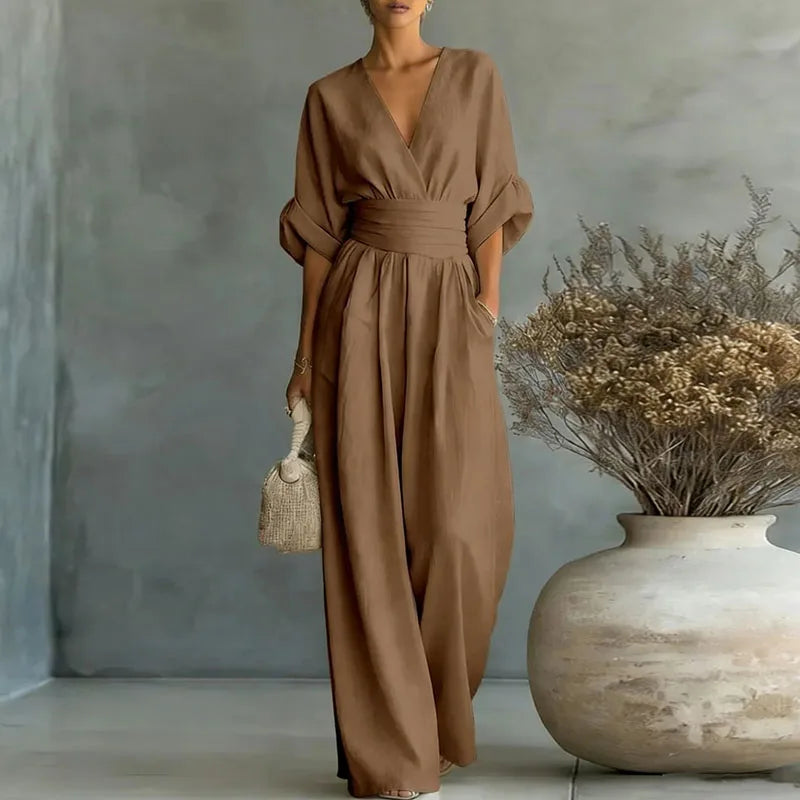 Aurore | Dames Jumpsuit Zomer Elegant Wrap V-hals Wide-Leg
