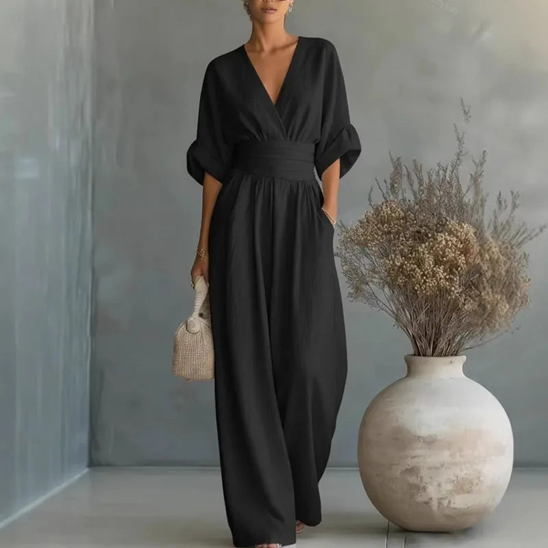 Aurore | Dames Jumpsuit Zomer Elegant Wrap V-hals Wide-Leg