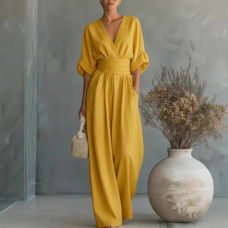 Aurore | Dames Jumpsuit Zomer Elegant Wrap V-hals Wide-Leg