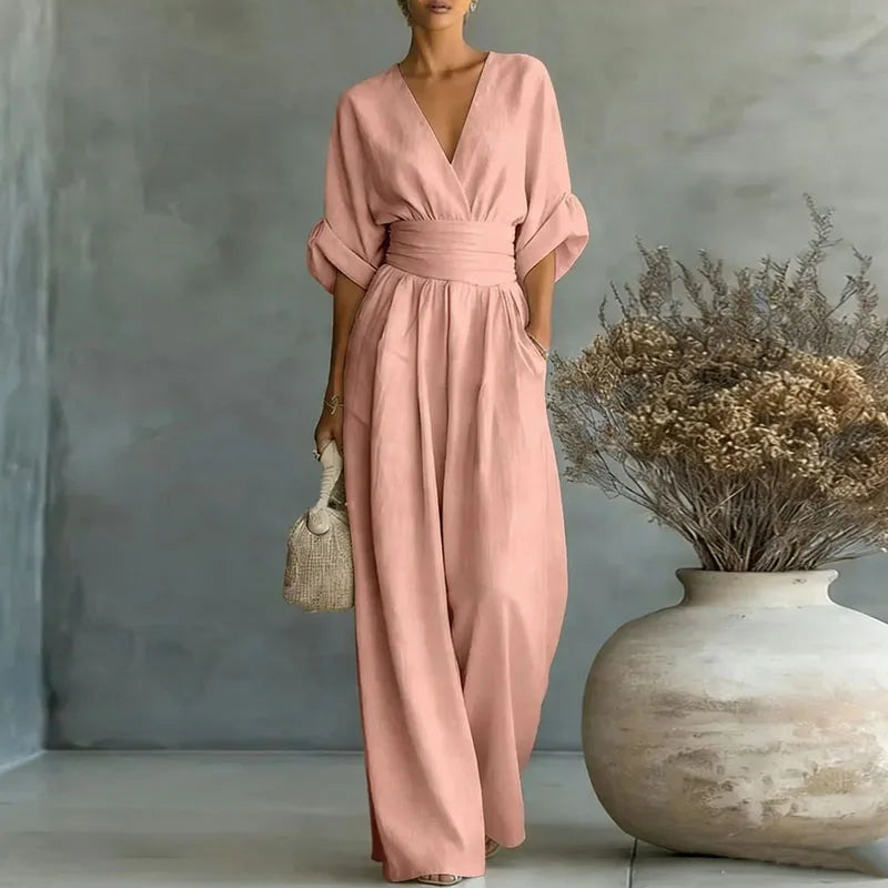 Aurore | Dames Jumpsuit Zomer Elegant Wrap V-hals Wide-Leg