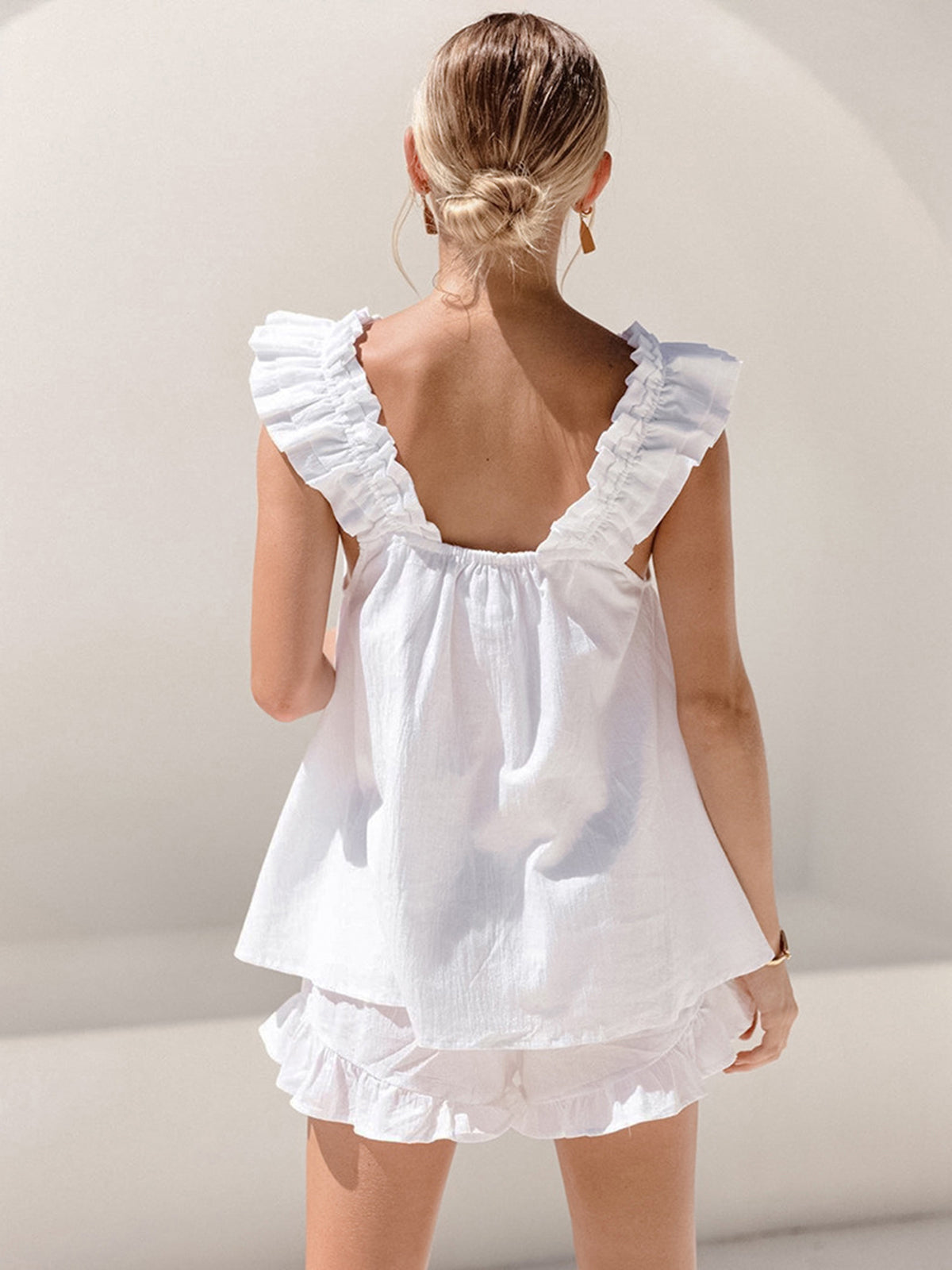 Mirabel - Women's Ruffled Sleeveless Top and Shorts Set Summer Breeze Cotton Blend