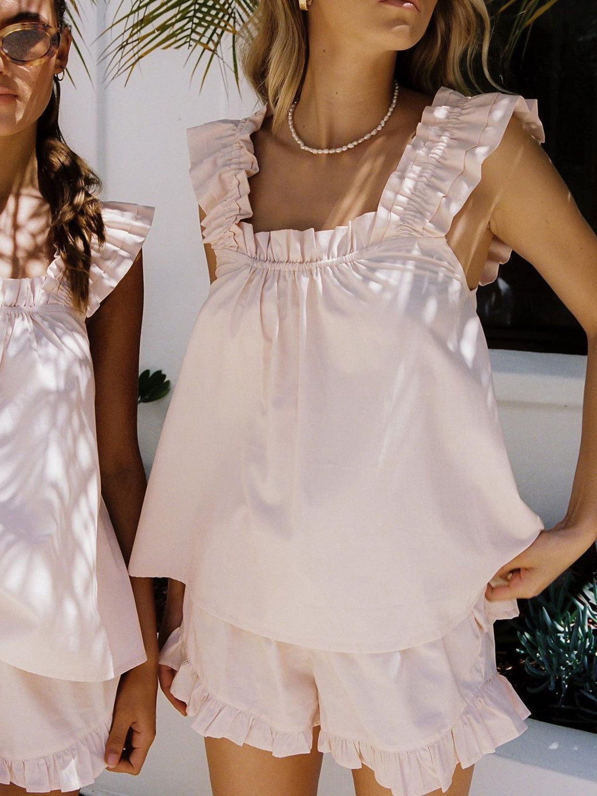Mirabel - Women's Ruffled Sleeveless Top and Shorts Set Summer Breeze Cotton Blend