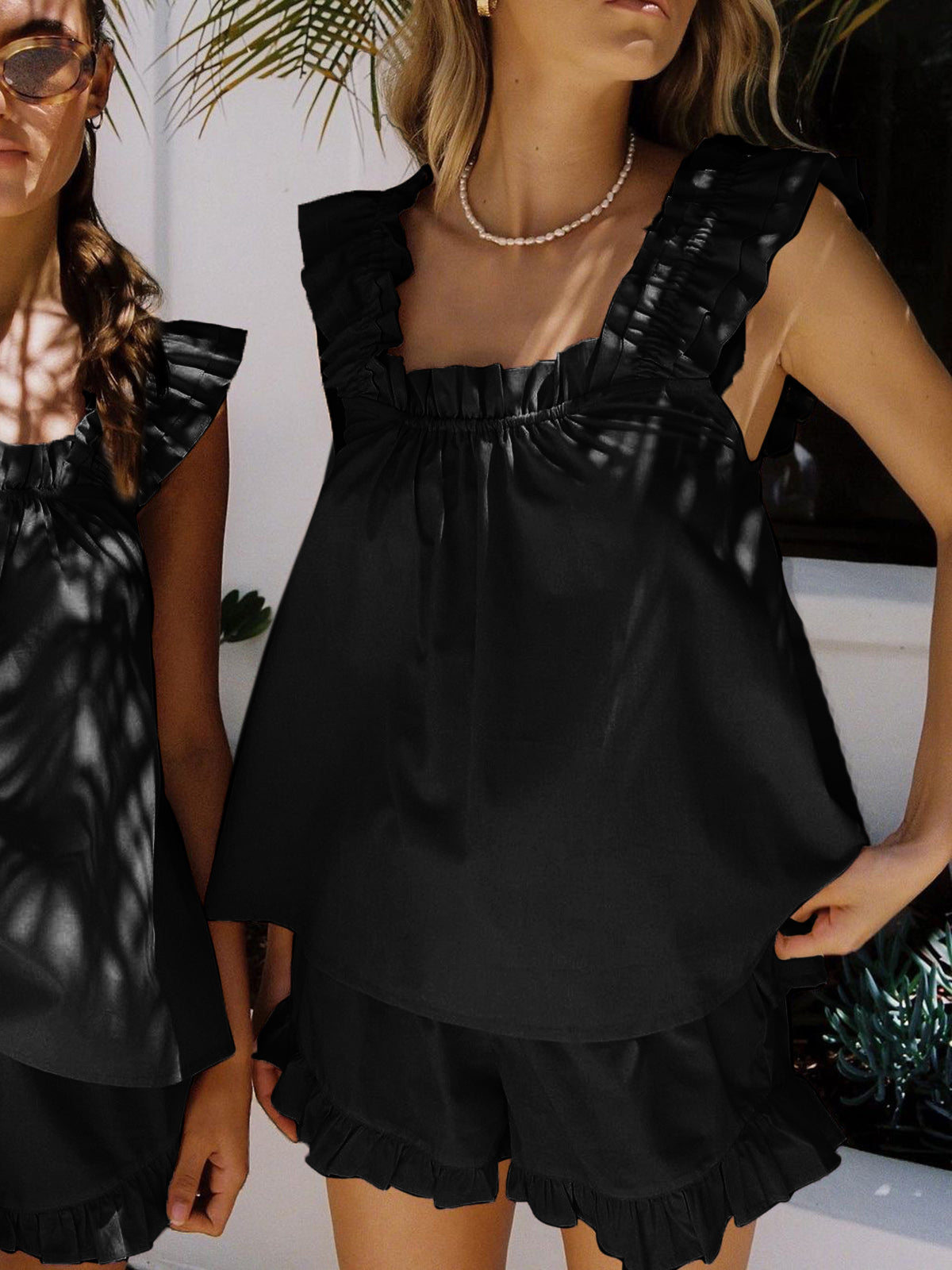 Mirabel - Women's Ruffled Sleeveless Top and Shorts Set Summer Breeze Cotton Blend