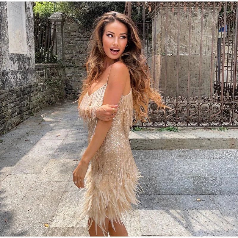 Women's Feather Mini Dress with Flattering Fit