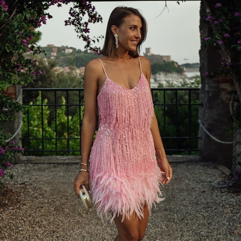 Women's Feather Mini Dress with Flattering Fit