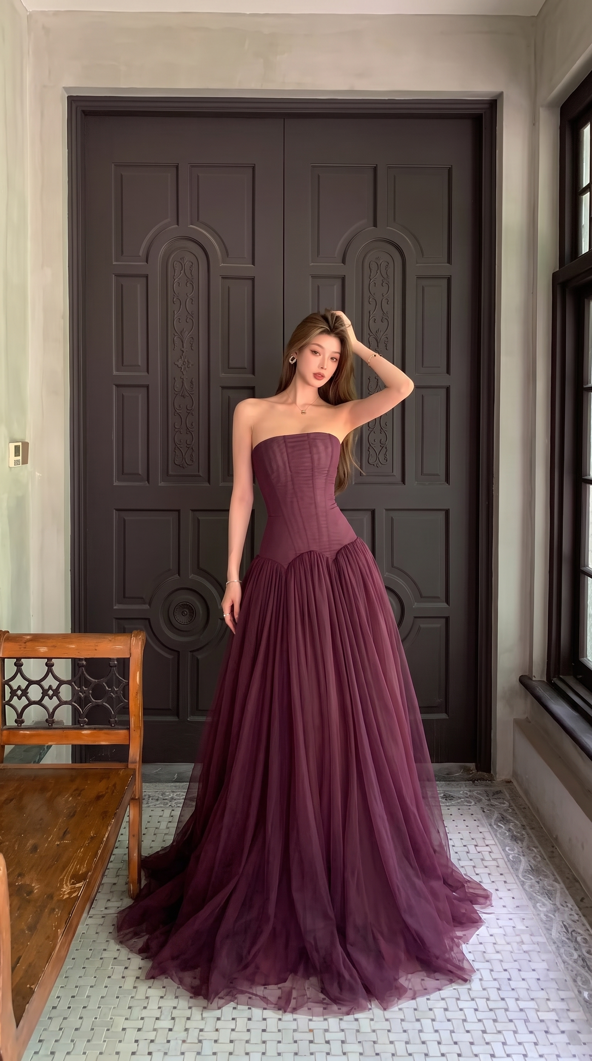 Prue - Women's Tulle Maxi Dress with Corset Bodice