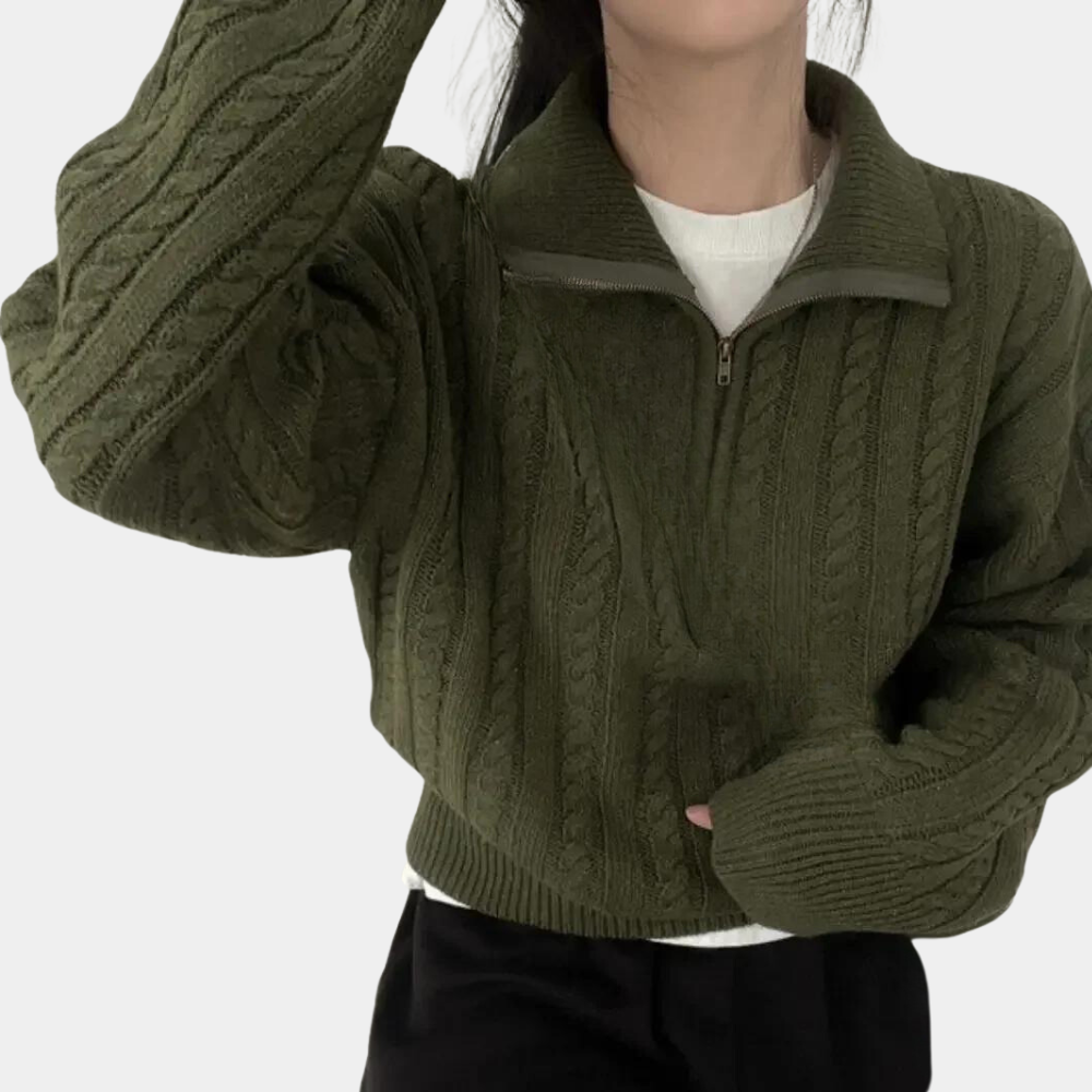 Hallie - Women's Cable-Knit Half-Zip Sweater
