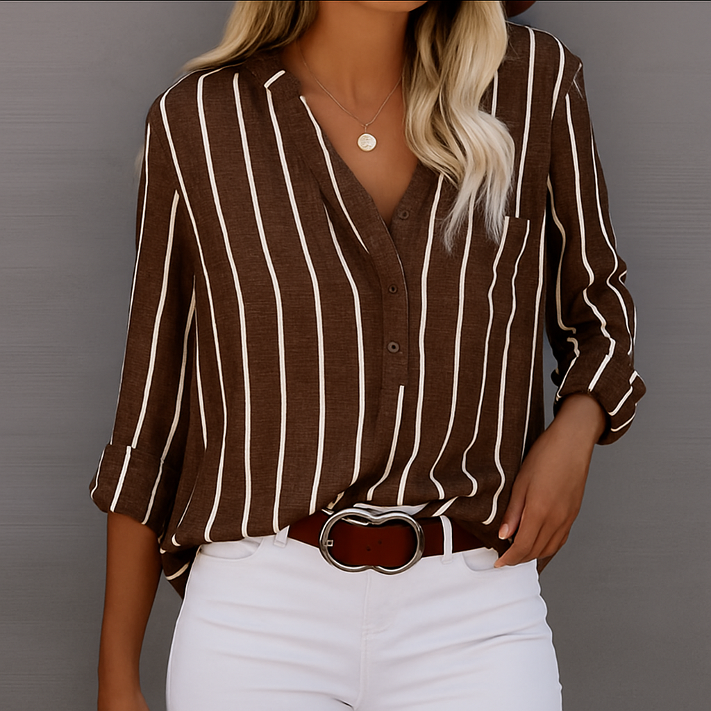 Ellie - Women's Relaxed Fit Striped Button-Down Shirt