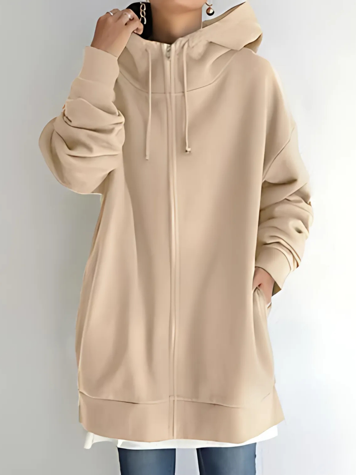 Hanne - Women's Hoodie with Side Pockets and Drawstring – Khaki