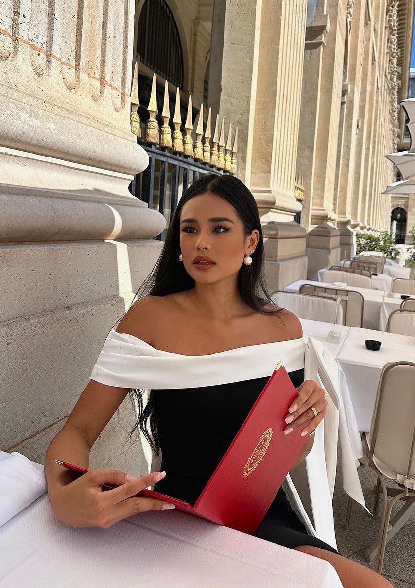 Hazel - Women's Midi Dress One-Shoulder with Elegant Sash Bow