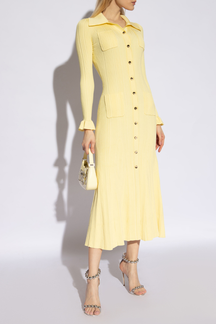 Leilani - Women's Knit Maxi Dress with Gold Button Detailing