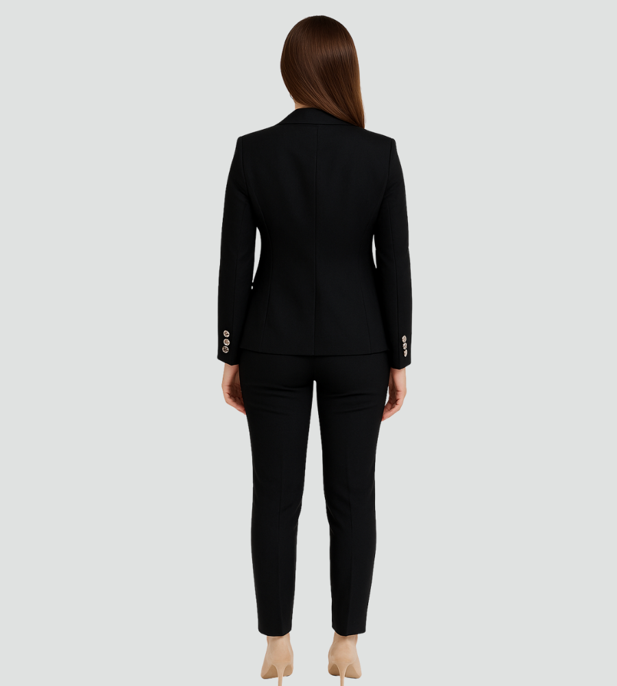 Garnitur Damski Wizytowy Marynarka Dwurzędowa Spodnie Krótki Płaszcz