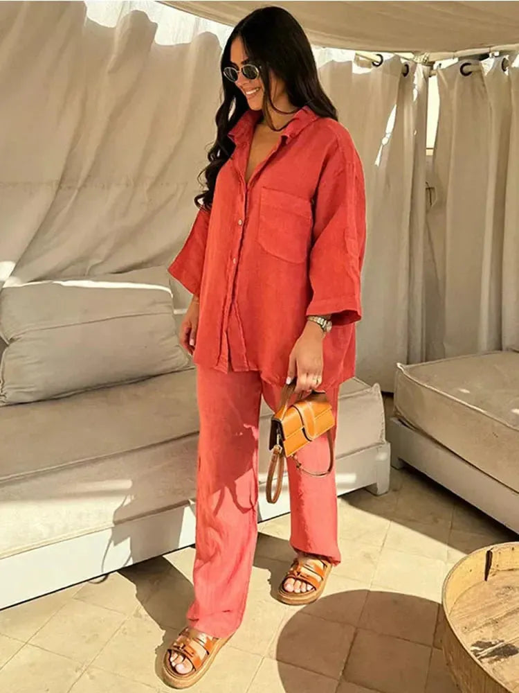 Pandora - Women's Relaxed Linen Two-Piece Set Comfortable and Breezy