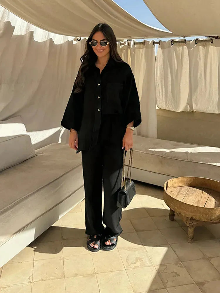 Pandora - Women's Relaxed Linen Two-Piece Set Comfortable and Breezy