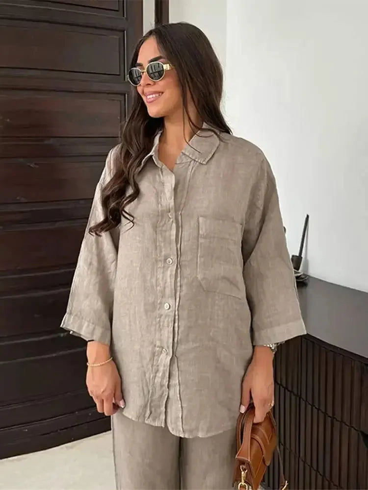 Pandora - Women's Relaxed Linen Two-Piece Set Comfortable and Breezy