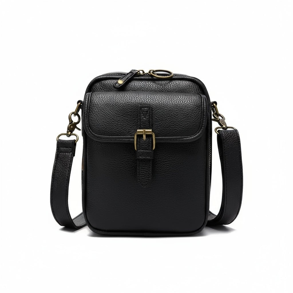 Dámská kompaktní kožená crossbody kabelka se zamykatelnými zipy