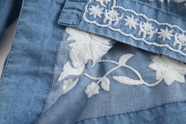 Kelsey - Women's Boho Denim Blouse
