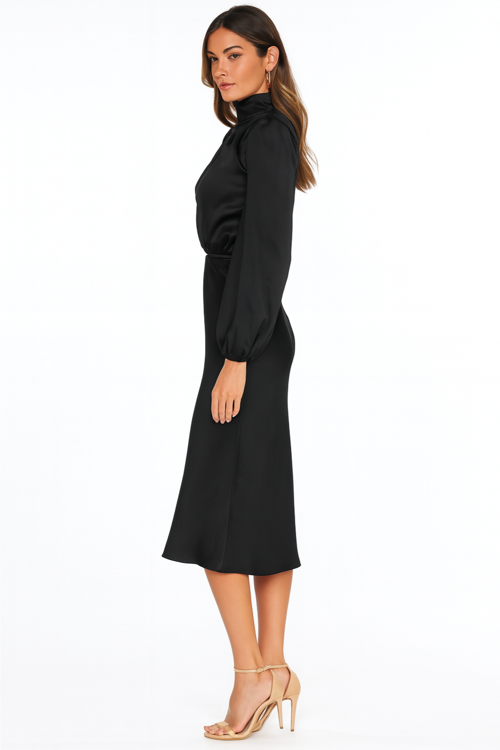Hazel - Women's Long-Sleeved Satin Dress