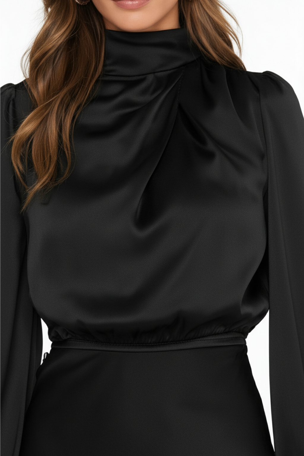 Hazel - Women's Long-Sleeved Satin Dress - photo 4