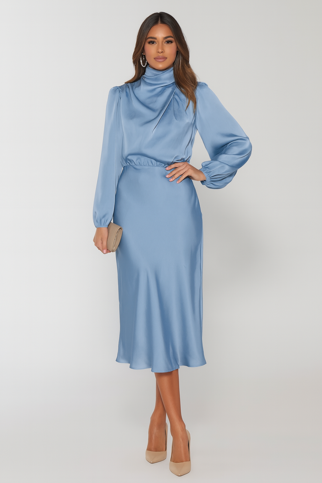 Hazel - Women's Long-Sleeved Satin Dress