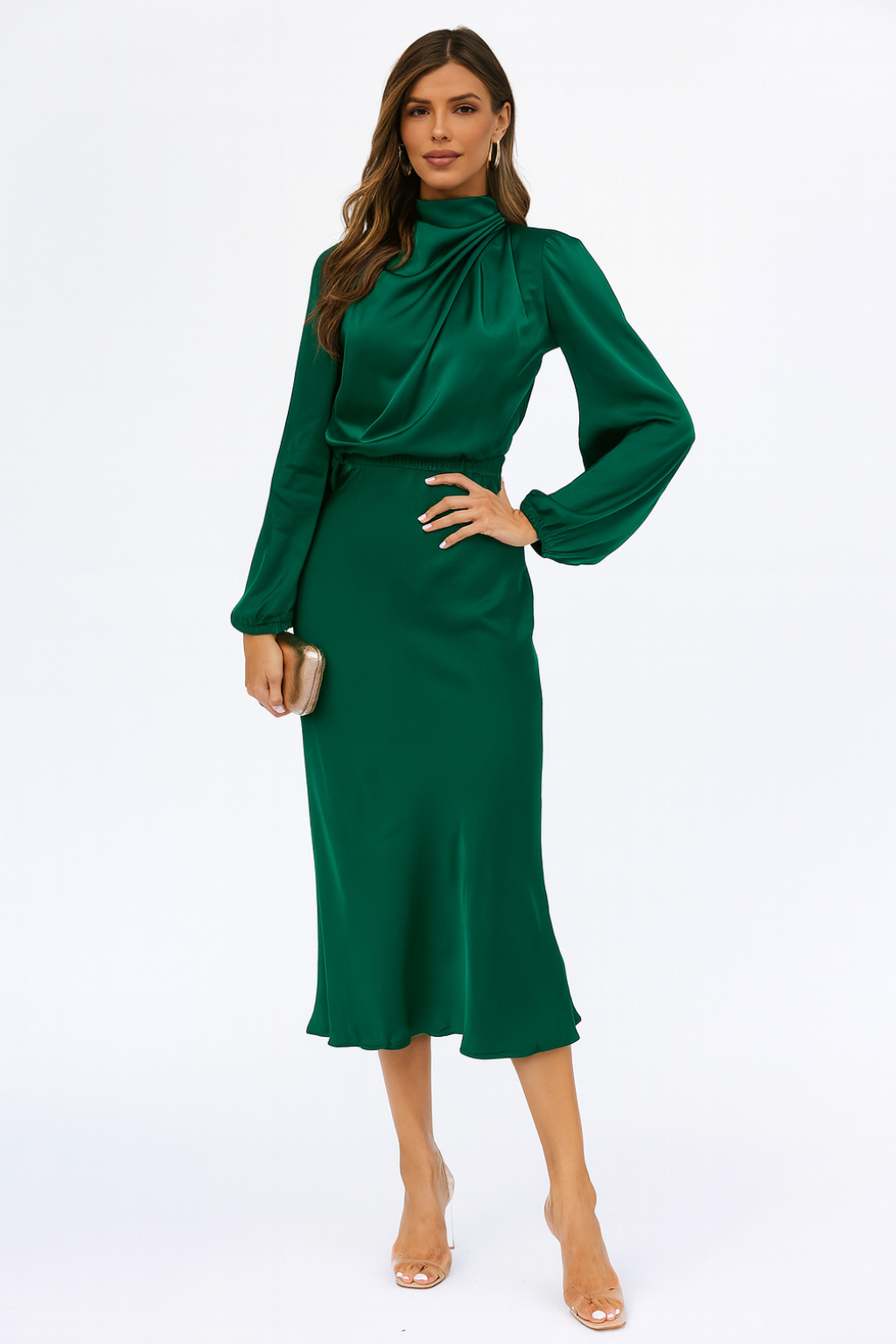 Hazel - Women's Long-Sleeved Satin Dress - photo 7