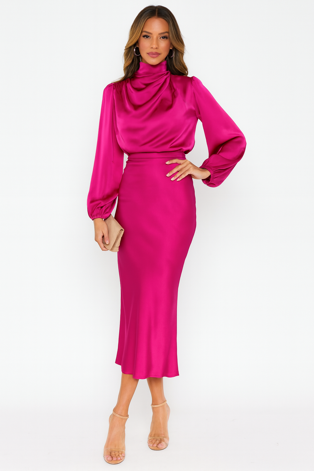 Hazel - Women's Long-Sleeved Satin Dress - photo 8
