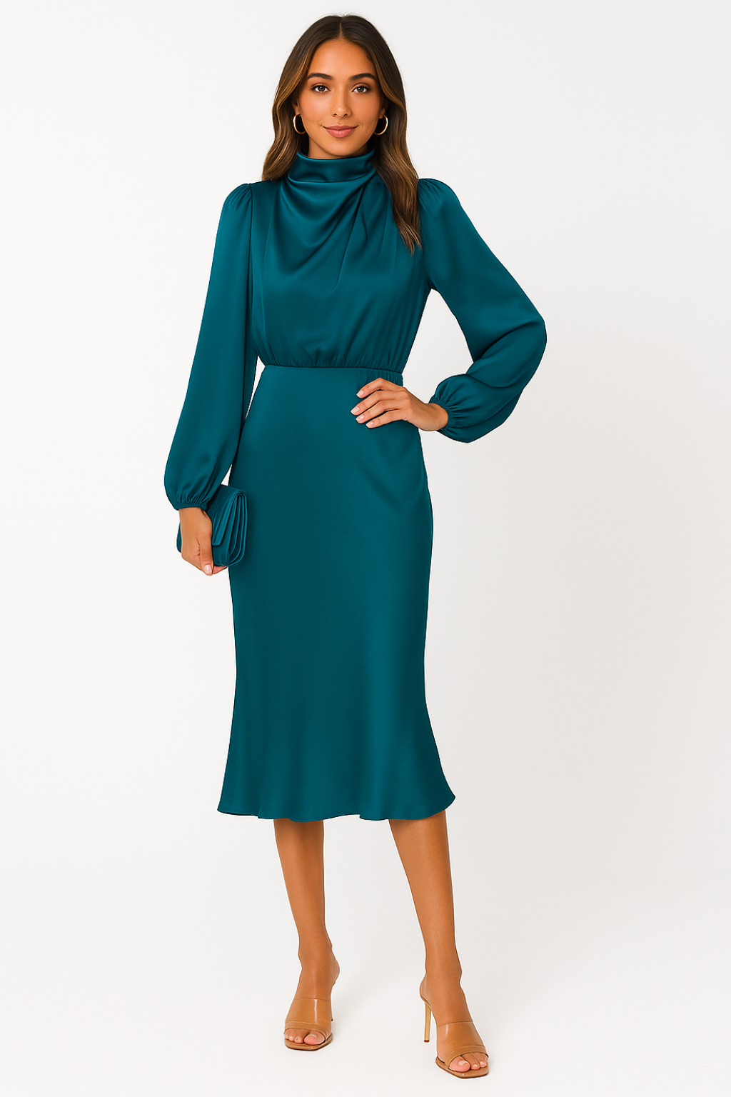 Hazel - Women's Long-Sleeved Satin Dress - photo 9