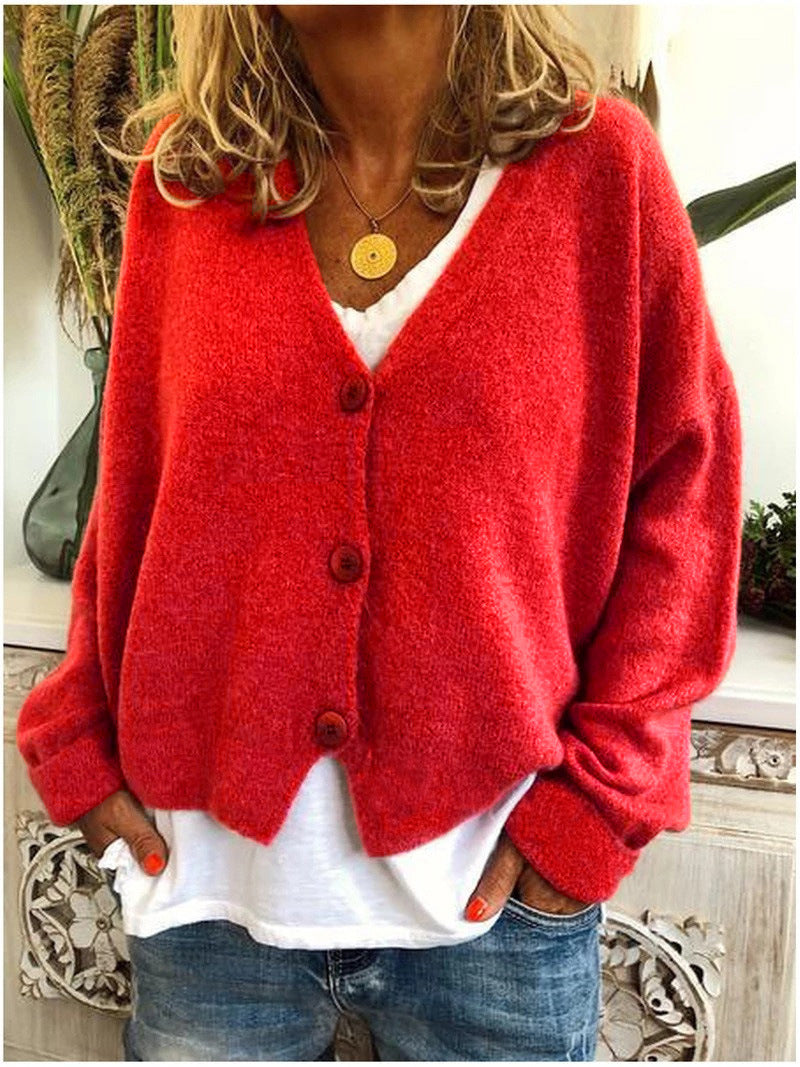 Callie - Women's V-Neck Buttoned Cardigan