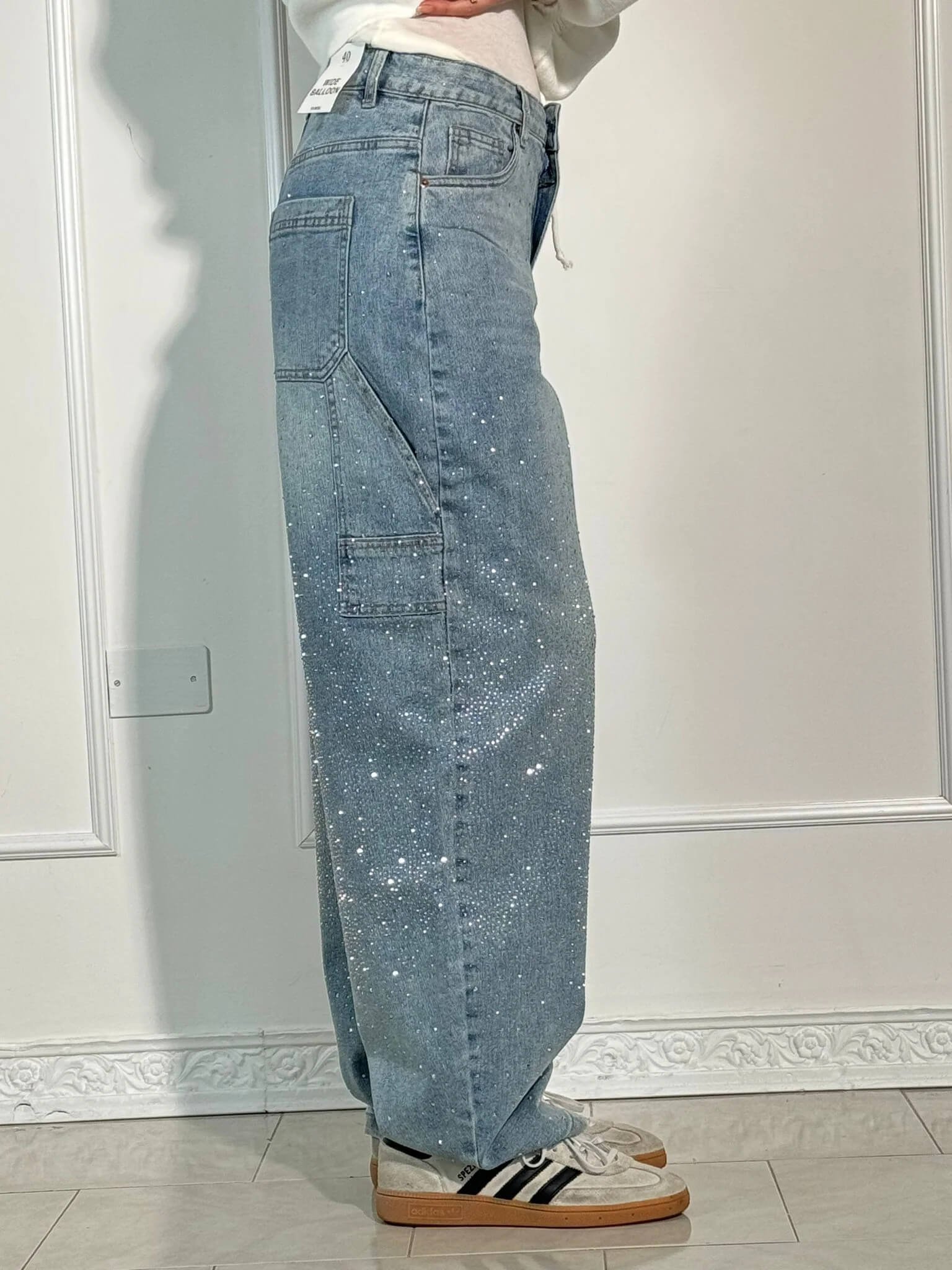 Rafaela - Women's Diamond Jeans with Balloon Fit and Sparkling Details