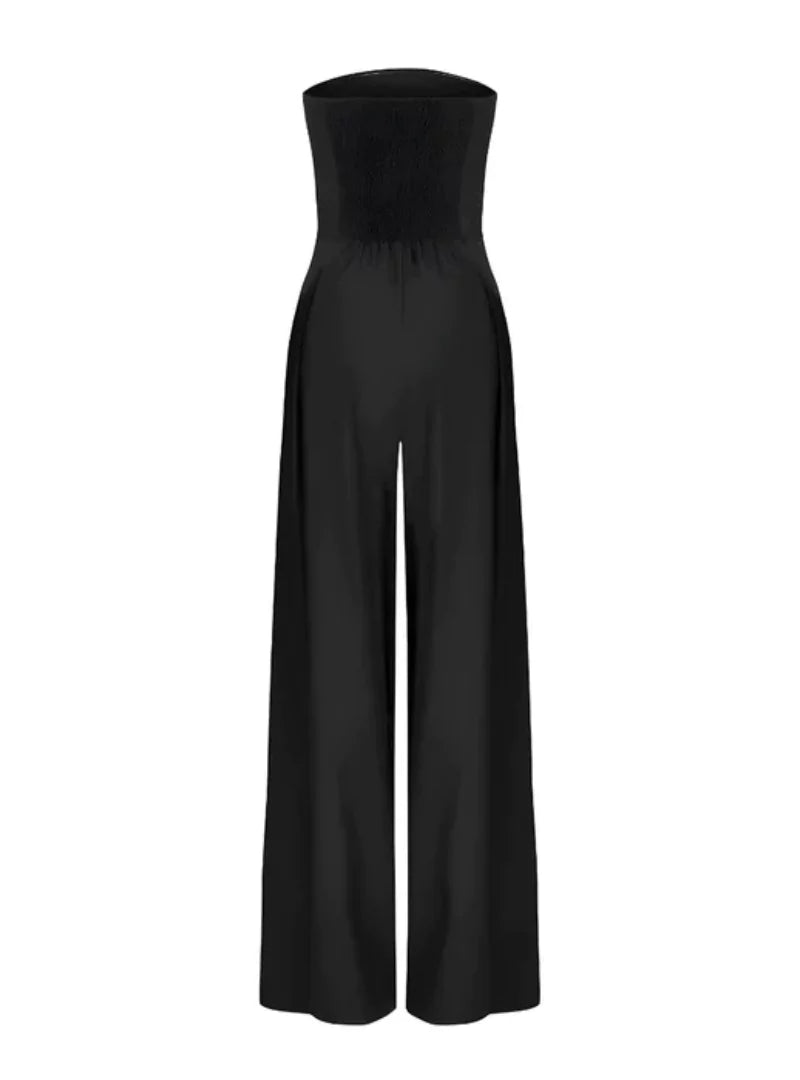 Jumpsuit da donna senza spalline, a gamba larga, con tasche