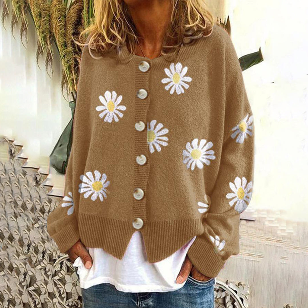 Harlow - Women's Daisy Print Knit Cozy Cardigan